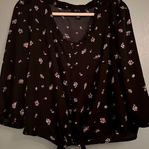 Black and Floral Tie-Front Top